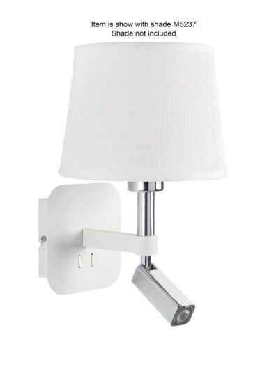 Mantra Habana Switched Wall Lamp 1 Light WITHOUT SHADE E27 + Reading Light 3W LED 4000K 200lm Matt White/Polished Chrome 3yrs Warranty